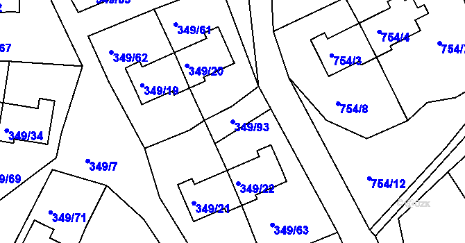 Parcela st. 349/93 v KÚ Desná I, Katastrální mapa