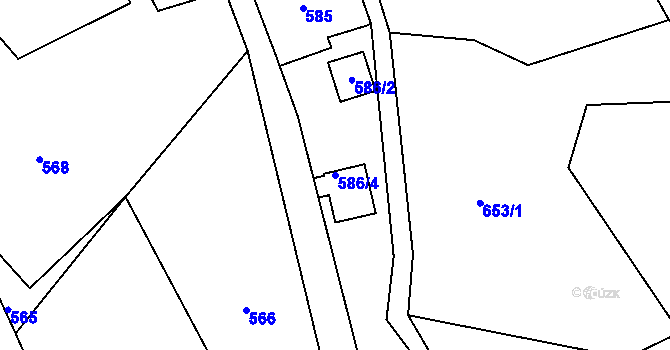 Parcela st. 586/4 v KÚ Desná II, Katastrální mapa