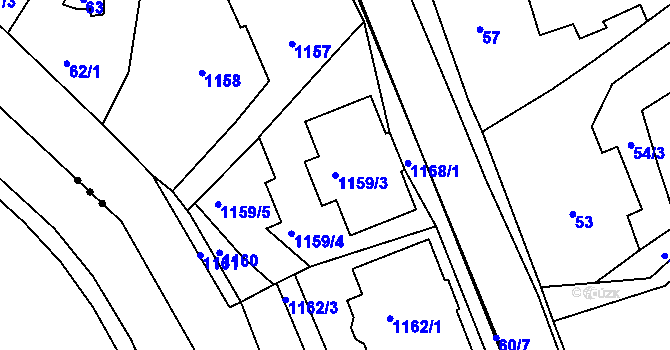 Parcela st. 1159/3 v KÚ Desná II, Katastrální mapa
