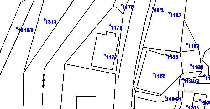 Parcela st. 1177 v KÚ Desná II, Katastrální mapa