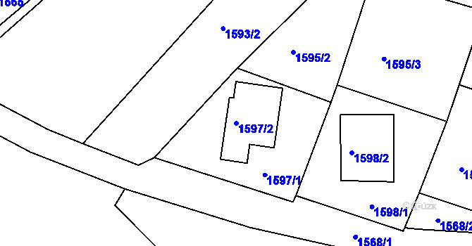 Parcela st. 1597/2 v KÚ Desná II, Katastrální mapa
