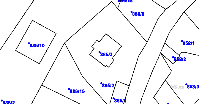 Parcela st. 885/3 v KÚ Desná II, Katastrální mapa