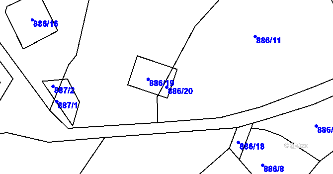 Parcela st. 886/20 v KÚ Desná II, Katastrální mapa