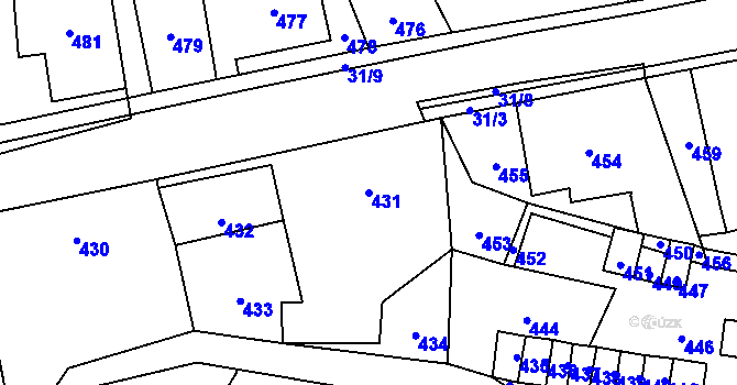 Parcela st. 431 v KÚ Desná III, Katastrální mapa