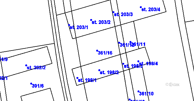 Parcela st. 361/16 v KÚ Desná u Litomyšle, Katastrální mapa