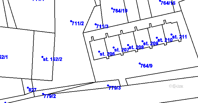 Parcela st. 206 v KÚ Desná u Litomyšle, Katastrální mapa