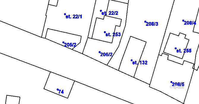 Parcela st. 206/2 v KÚ Desná u Litomyšle, Katastrální mapa