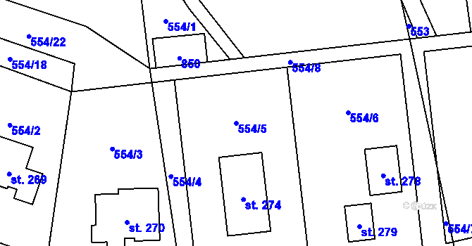 Parcela st. 554/5 v KÚ Desná u Litomyšle, Katastrální mapa