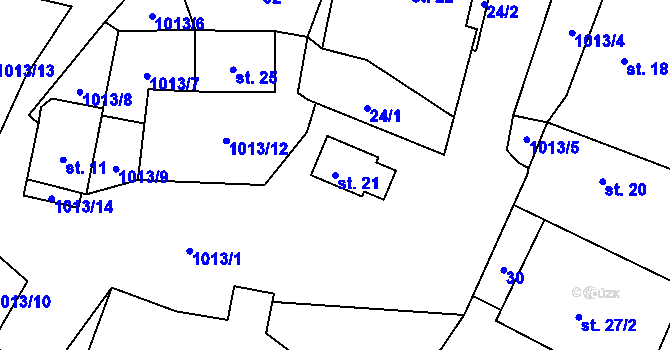Parcela st. 21 v KÚ Milence, Katastrální mapa