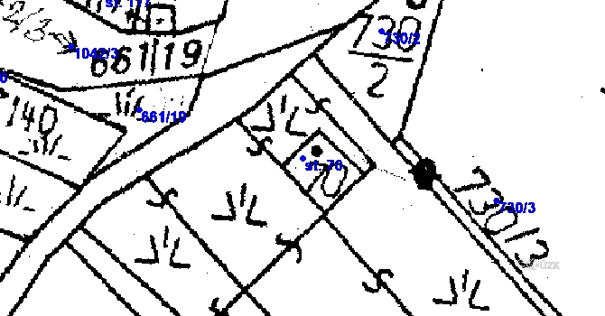 Parcela st. 70 v KÚ Milence, Katastrální mapa