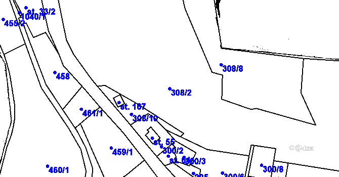 Parcela st. 308/2 v KÚ Milence, Katastrální mapa