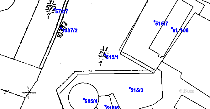Parcela st. 515/1 v KÚ Milence, Katastrální mapa