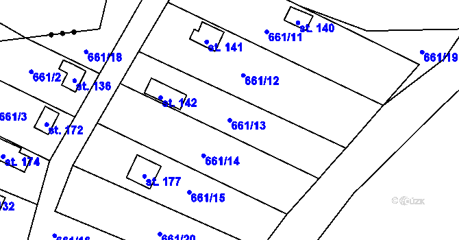 Parcela st. 661/13 v KÚ Milence, Katastrální mapa