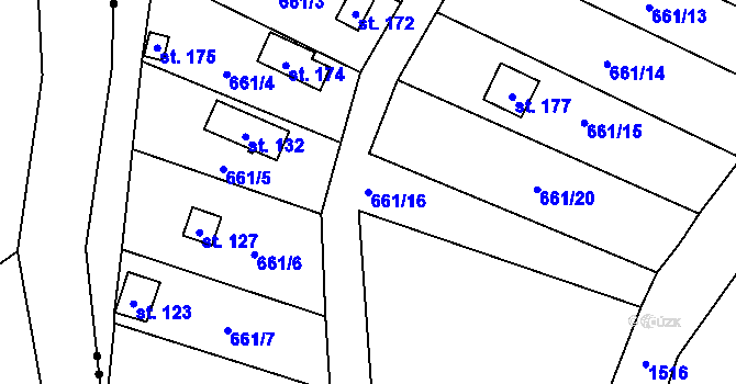 Parcela st. 661/16 v KÚ Milence, Katastrální mapa