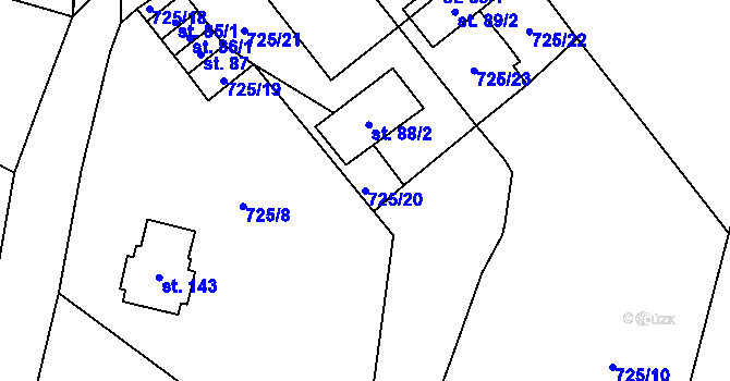 Parcela st. 725/20 v KÚ Milence, Katastrální mapa