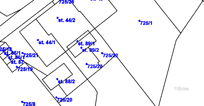 Parcela st. 725/22 v KÚ Milence, Katastrální mapa