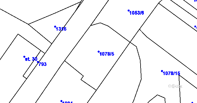 Parcela st. 1078/5 v KÚ Milence, Katastrální mapa