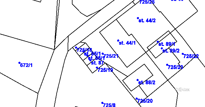 Parcela st. 725/21 v KÚ Milence, Katastrální mapa
