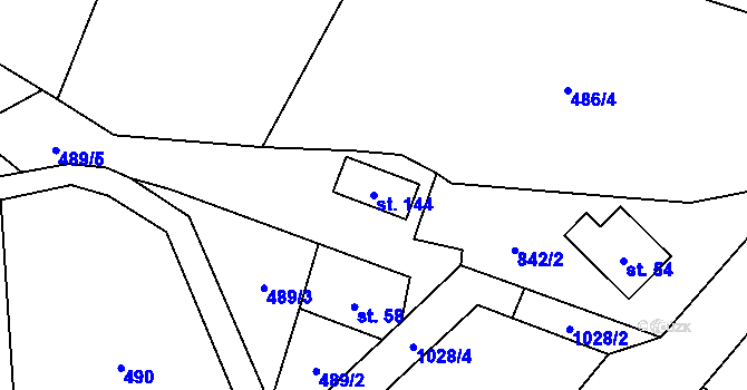 Parcela st. 144 v KÚ Milence, Katastrální mapa
