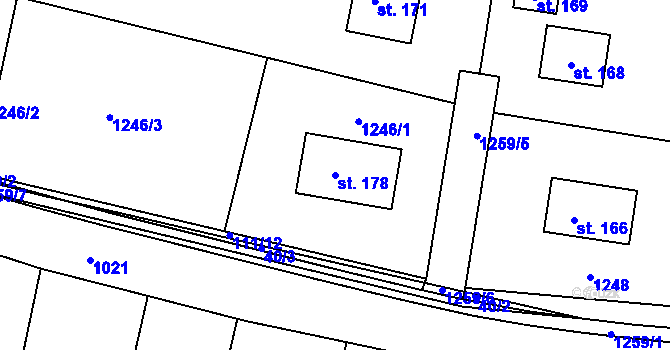 Parcela st. 178 v KÚ Milence, Katastrální mapa