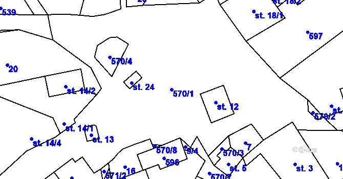 Parcela st. 570/1 v KÚ Žiznětice, Katastrální mapa