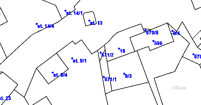 Parcela st. 571/2 v KÚ Žiznětice, Katastrální mapa