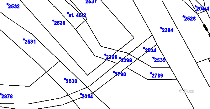 Parcela st. 2396 v KÚ Dančovice, Katastrální mapa