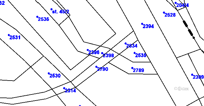 Parcela st. 2398 v KÚ Dančovice, Katastrální mapa