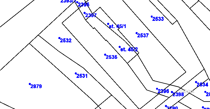 Parcela st. 2536 v KÚ Dančovice, Katastrální mapa