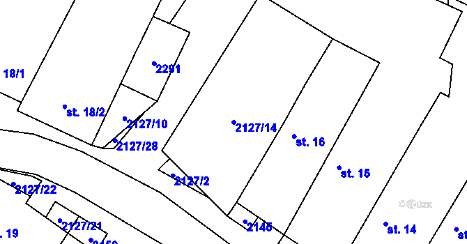 Parcela st. 2127/14 v KÚ Dančovice, Katastrální mapa