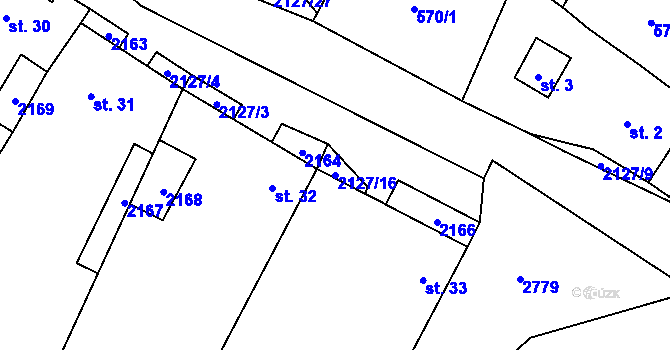 Parcela st. 2127/16 v KÚ Dančovice, Katastrální mapa