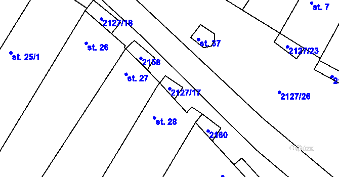 Parcela st. 2127/17 v KÚ Dančovice, Katastrální mapa