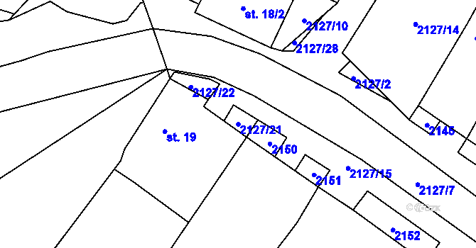 Parcela st. 2127/21 v KÚ Dančovice, Katastrální mapa
