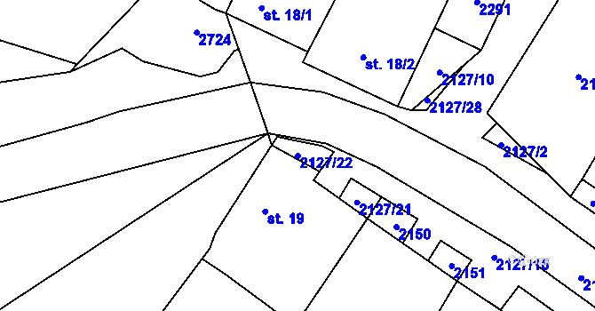 Parcela st. 2127/22 v KÚ Dančovice, Katastrální mapa