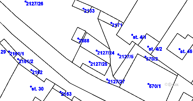 Parcela st. 2127/24 v KÚ Dančovice, Katastrální mapa