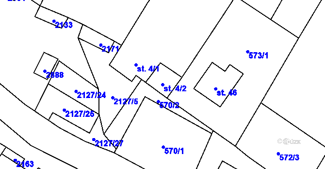 Parcela st. 4/2 v KÚ Dančovice, Katastrální mapa