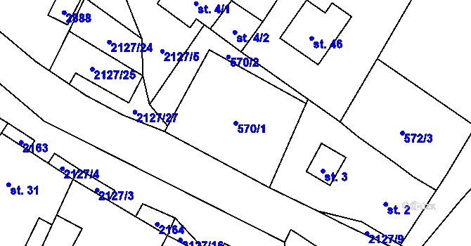 Parcela st. 570/1 v KÚ Dančovice, Katastrální mapa