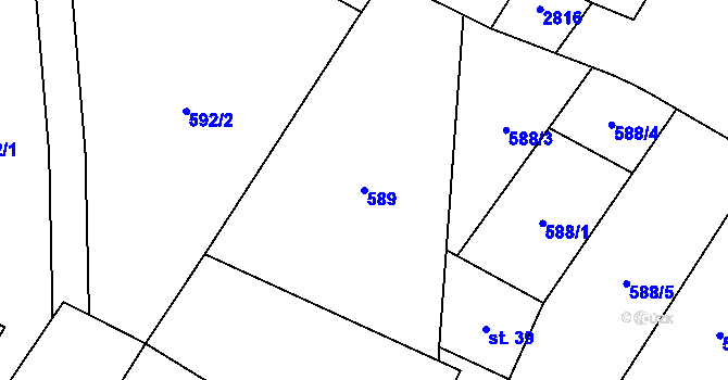 Parcela st. 589 v KÚ Dančovice, Katastrální mapa