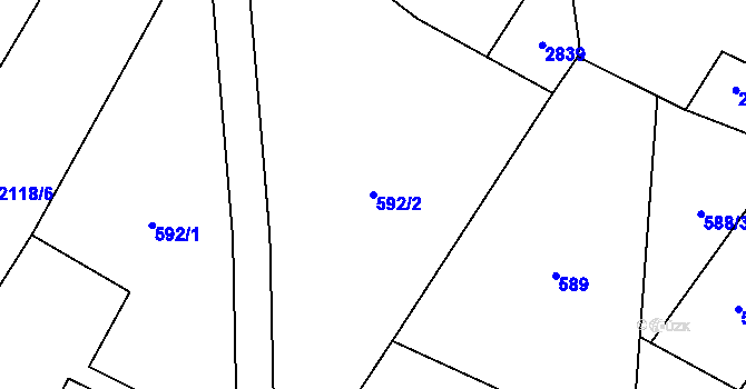 Parcela st. 592/2 v KÚ Dančovice, Katastrální mapa