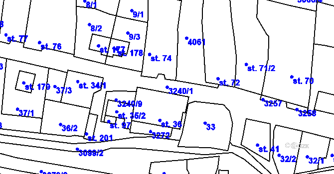 Parcela st. 3240/1 v KÚ Dešná u Dačic, Katastrální mapa