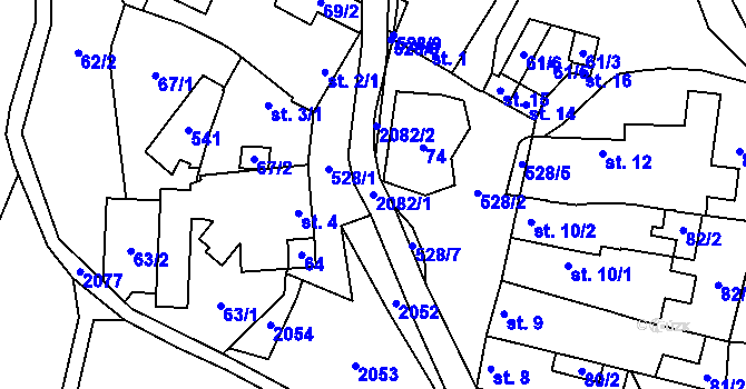 Parcela st. 2082/1 v KÚ Plačovice, Katastrální mapa