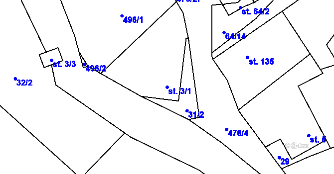 Parcela st. 3/1 v KÚ Dešná u Zlína, Katastrální mapa