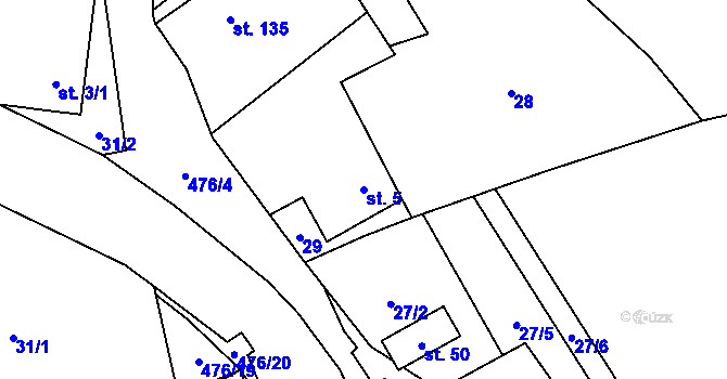 Parcela st. 5 v KÚ Dešná u Zlína, Katastrální mapa