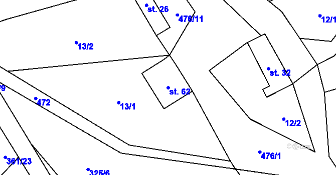 Parcela st. 62 v KÚ Dešná u Zlína, Katastrální mapa