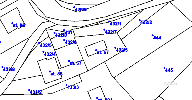 Parcela st. 67 v KÚ Dešná u Zlína, Katastrální mapa