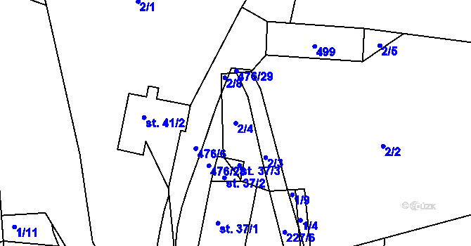 Parcela st. 2/4 v KÚ Dešná u Zlína, Katastrální mapa
