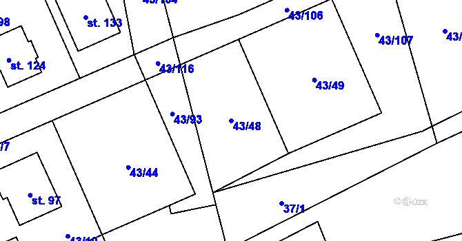 Parcela st. 43/48 v KÚ Dešná u Zlína, Katastrální mapa