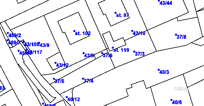 Parcela st. 37/6 v KÚ Dešná u Zlína, Katastrální mapa