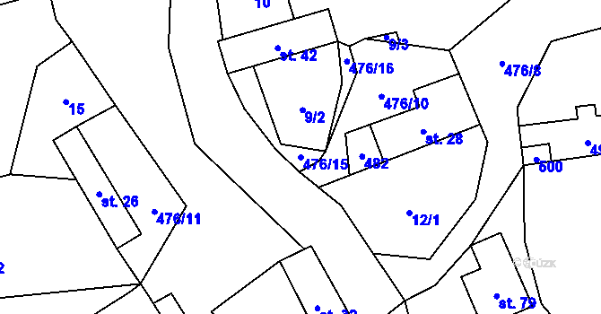 Parcela st. 476/15 v KÚ Dešná u Zlína, Katastrální mapa