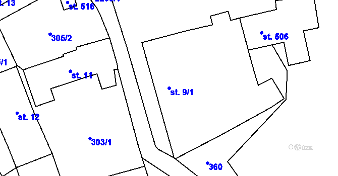 Parcela st. 9/1 v KÚ Deštná u Jindřichova Hradce, Katastrální mapa